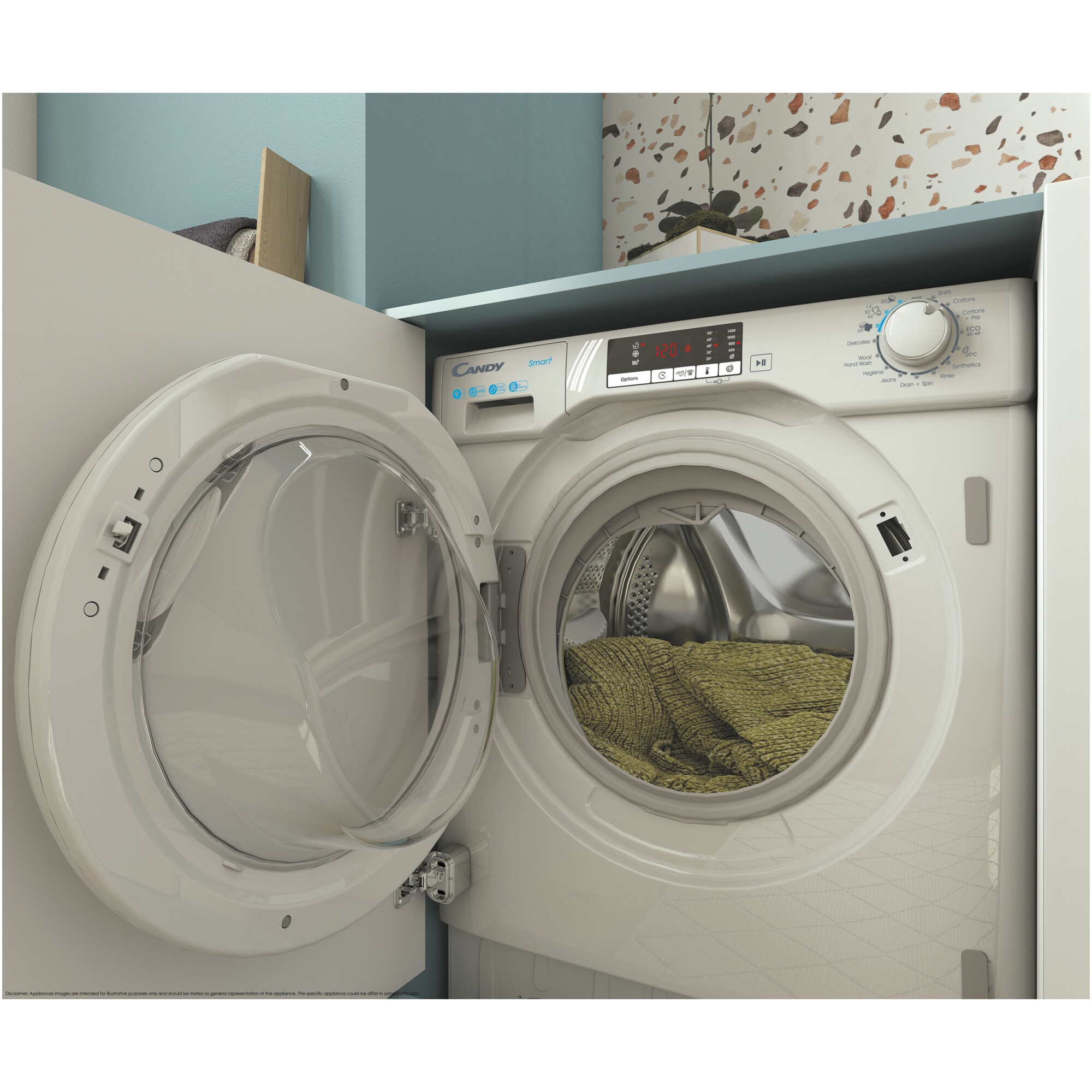 Masina de spalat rufe incorporabila Candy CBW 27D1E-S, 7kg, 1200 rpm, 16 progame, Timer display, Clasa D