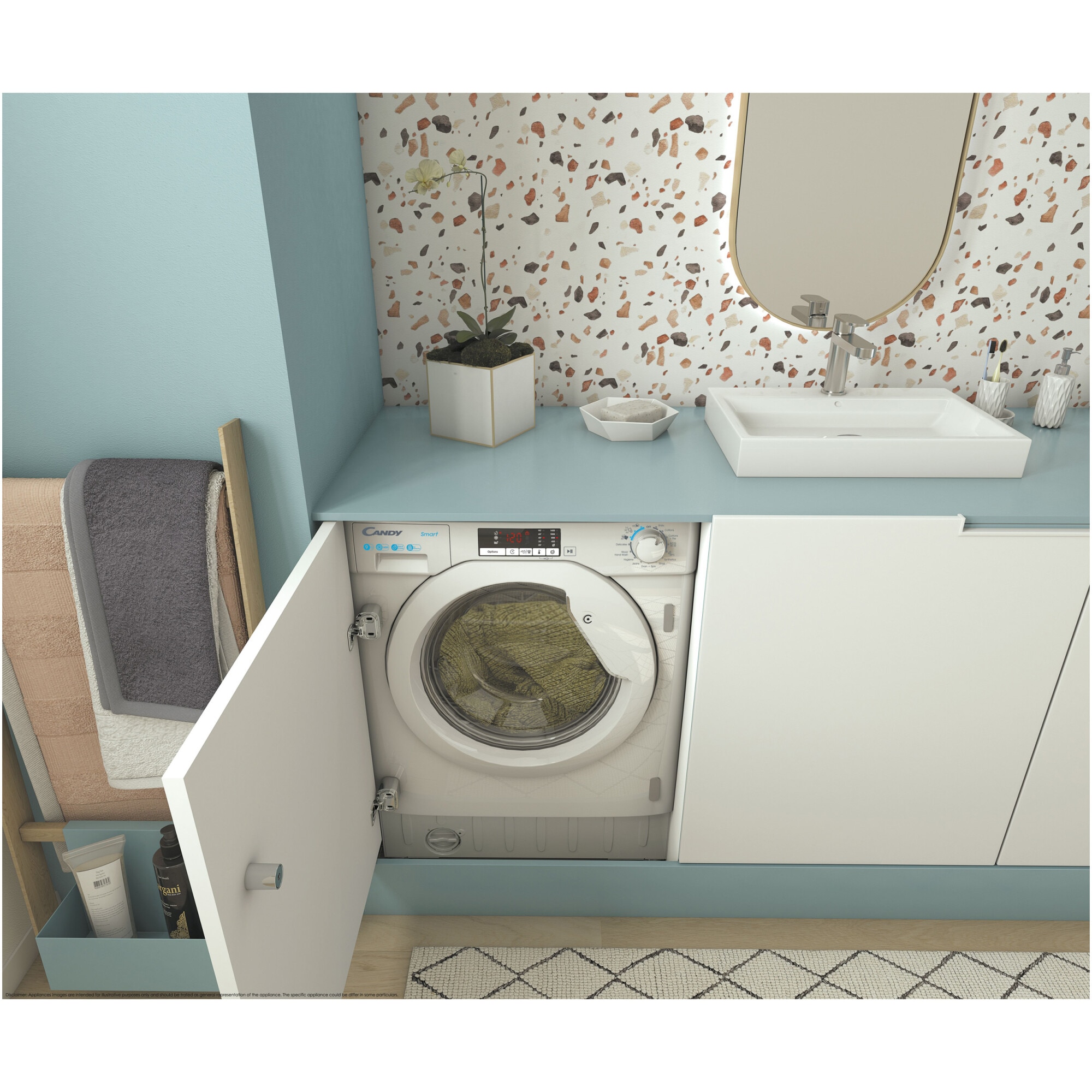 Masina de spalat rufe incorporabila Candy CBW 27D1E-S, 7kg, 1200 rpm, 16 progame, Timer display, Clasa D