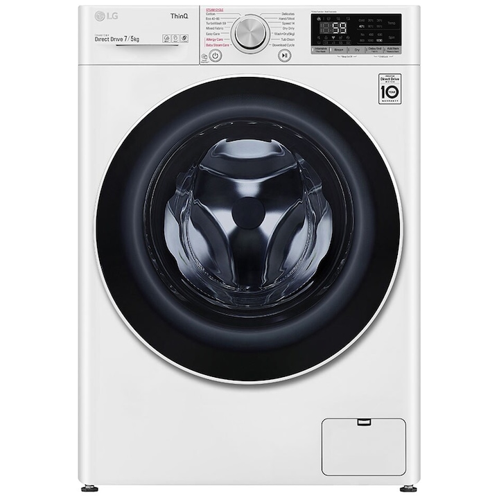 Masina de spalat rufe frontala cu uscator LG F2DV5S7S1E, Wi-Fi, 7/5 kg, 1200rpm, Clasa E, Alb