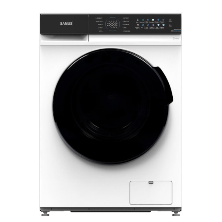 Masina de spalat rufe Samus WSDKI5-10144, 10 kg, 11 programe, Motor inverter, 1400 rotatii, Clasa energetica A, Display Led color, Spalare nocturna, Nivel murdarie, Extra-clatire, Extra-putere, Amanare sfarsit program, Spalare cu aburi, Alb