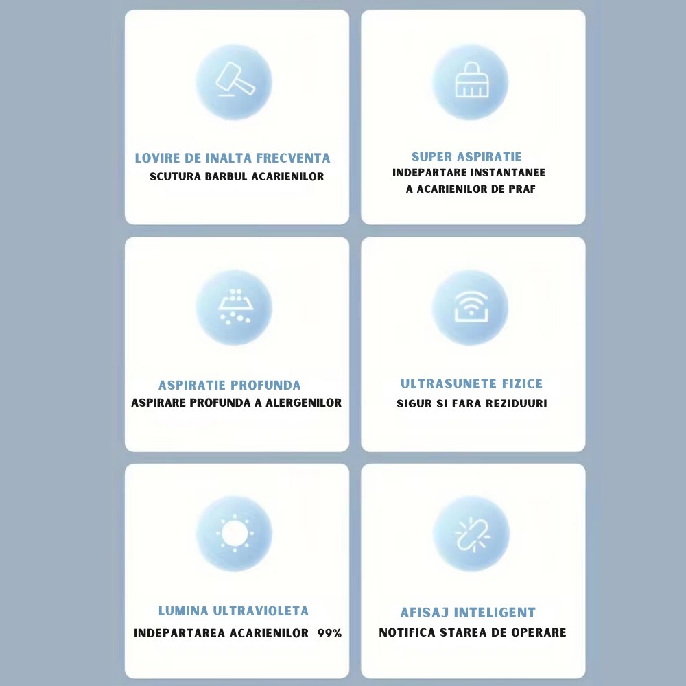 Aspirator de Mana Ila Product® cu Tehnologie UV si Ultrasonica, Wireless, pentru Combaterea Acarienilor si Plosnitelor, Aspirare Profunda a Paturilor, Canapelelor si Hainelor, Igienizare Eficienta, Cupe Duble de Colectare a Prafului, Afisaj Inteligent