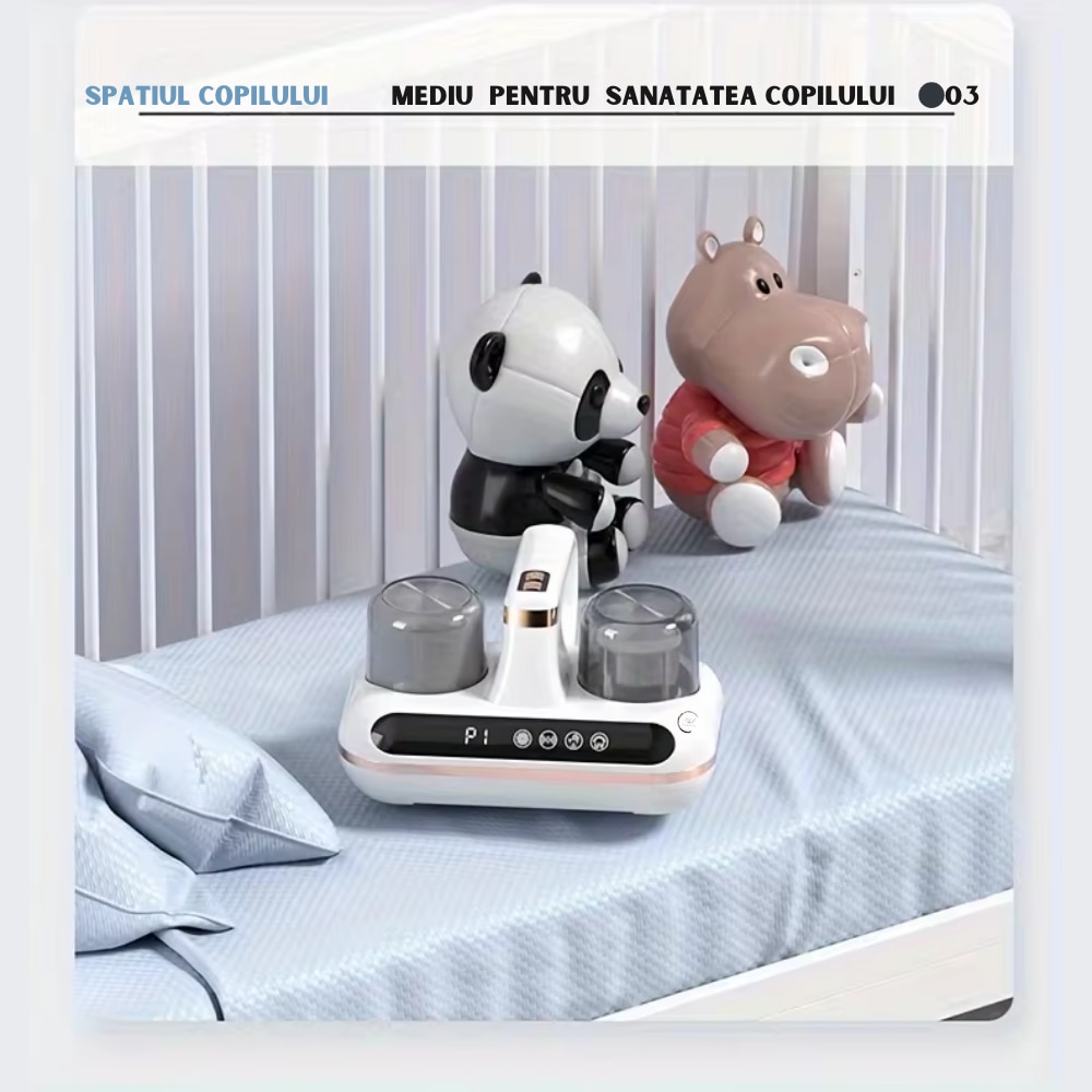 Aspirator de Mana Ila Product® cu Tehnologie UV si Ultrasonica, Wireless, pentru Combaterea Acarienilor si Plosnitelor, Aspirare Profunda a Paturilor, Canapelelor si Hainelor, Igienizare Eficienta, Cupe Duble de Colectare a Prafului, Afisaj Inteligent