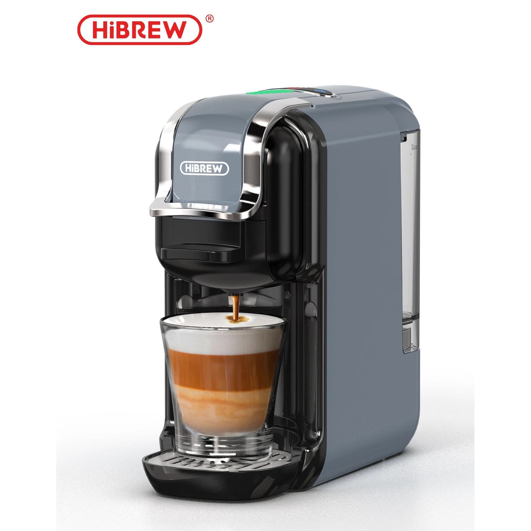 Cafetiera H2B, functie espresso, cafea calda/rece, plastic, gri, HIBREW