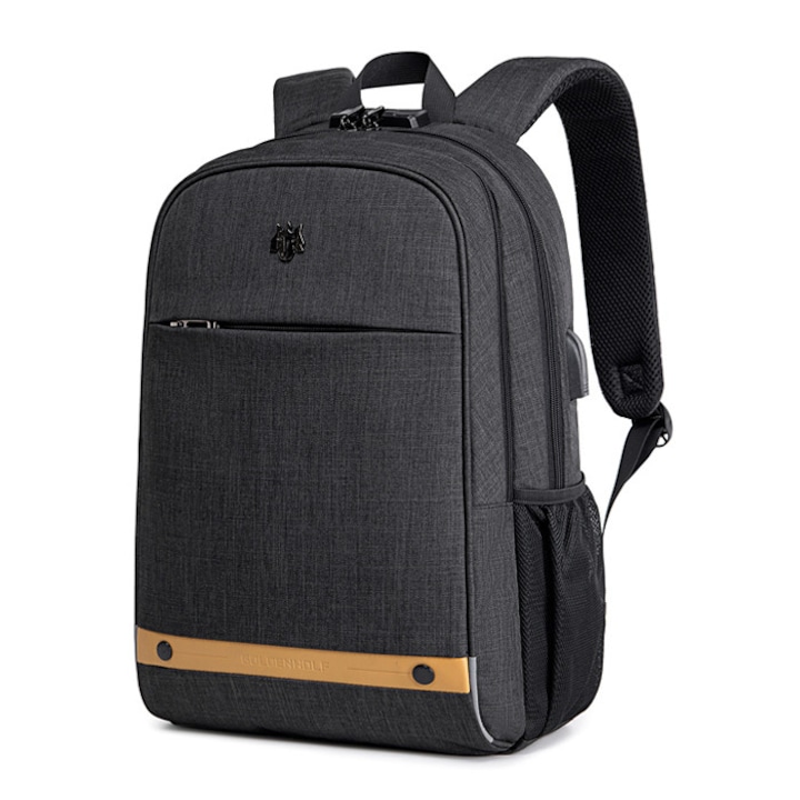 Rucsac, Golden Wolf GB00375, laptop 15.6", 19L, USB, 44x14x31 cm, Negru