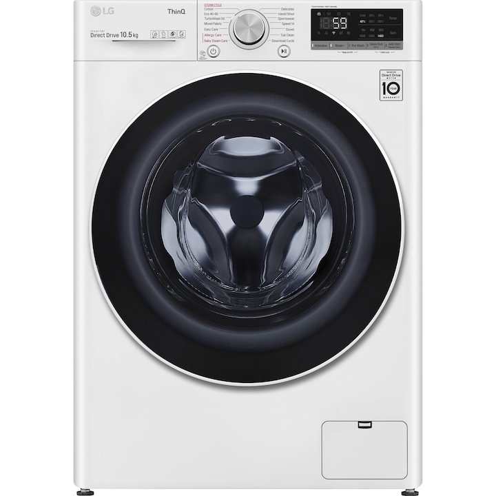 Masina de spalat rufe LG F4WV510S0E, 10.5 kg, 1400 RPM, Clasa B, Inverter Direct Drive, Steam,Turbo Wash 59, Smart Diagnosis, WiFi, Alb