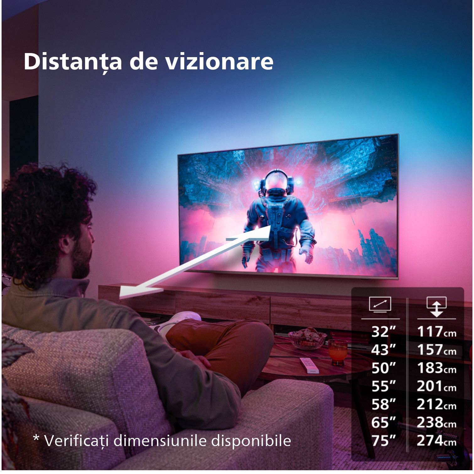 Televizor Philips AMBILIGHT tv LED 65PUS8009, 164 cm, Smart TV, 4K Ultra HD, Clasa F (Model 2024)