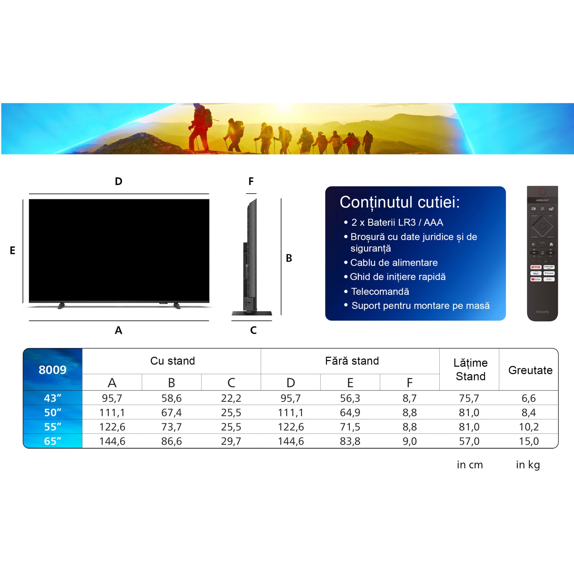 Televizor Philips AMBILIGHT tv LED 65PUS8009, 164 cm, Smart TV, 4K Ultra HD, Clasa F (Model 2024)