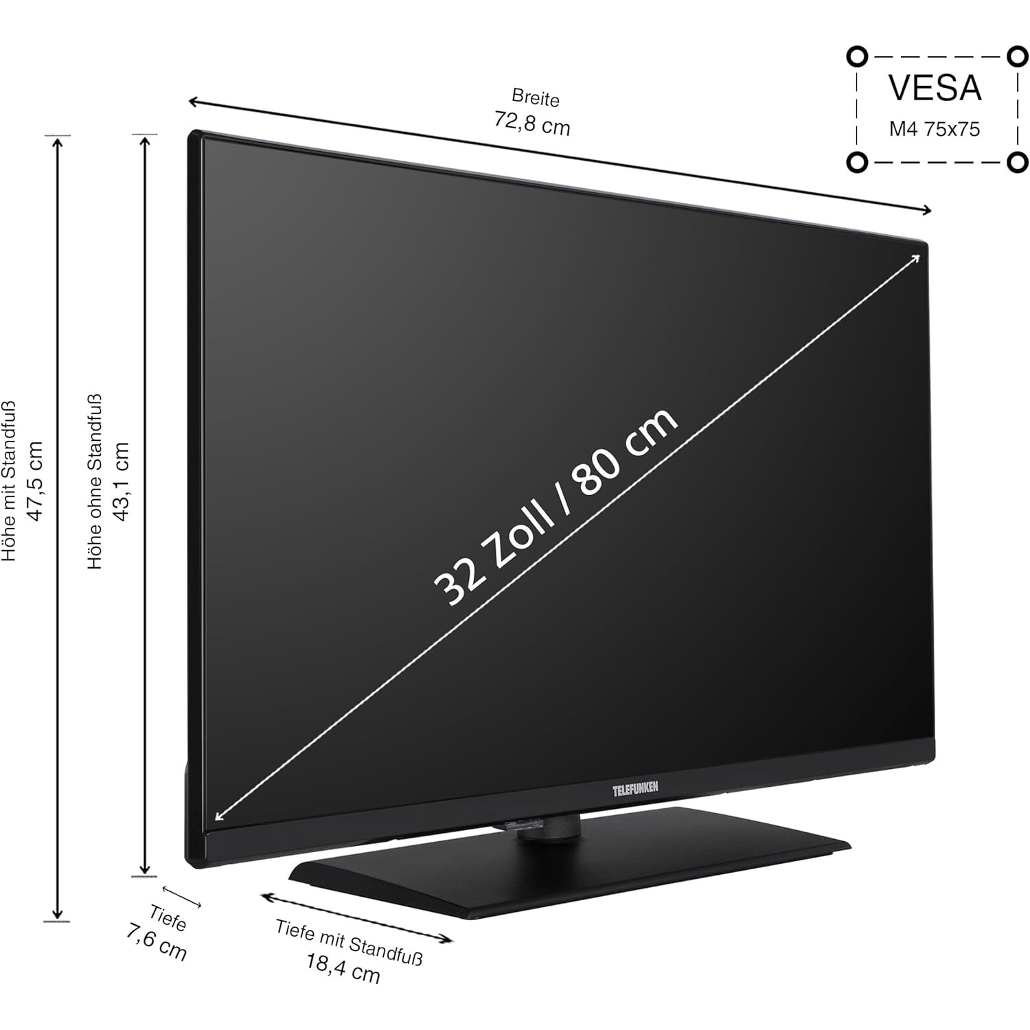 Televizor Telefunken 32 inch, Full HD, 1920x1080, negru