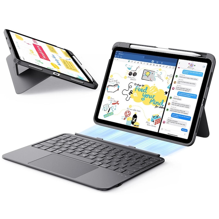 Husa ESR pentru tablete, Flex Keyboard Case, gri închis, pentru iPad Air 4/5/11, dimensiuni compacte