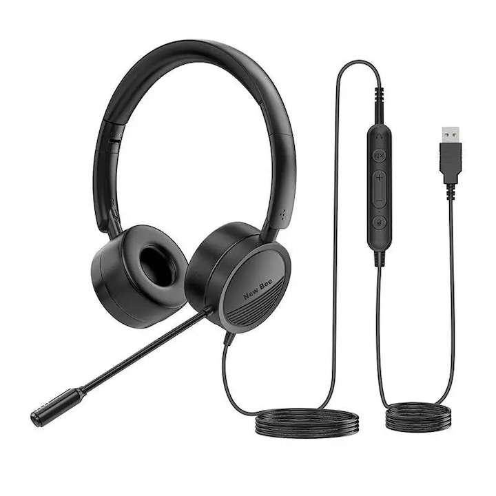 Casti cu fir New Bee NB-H360 cu microfon (negru)