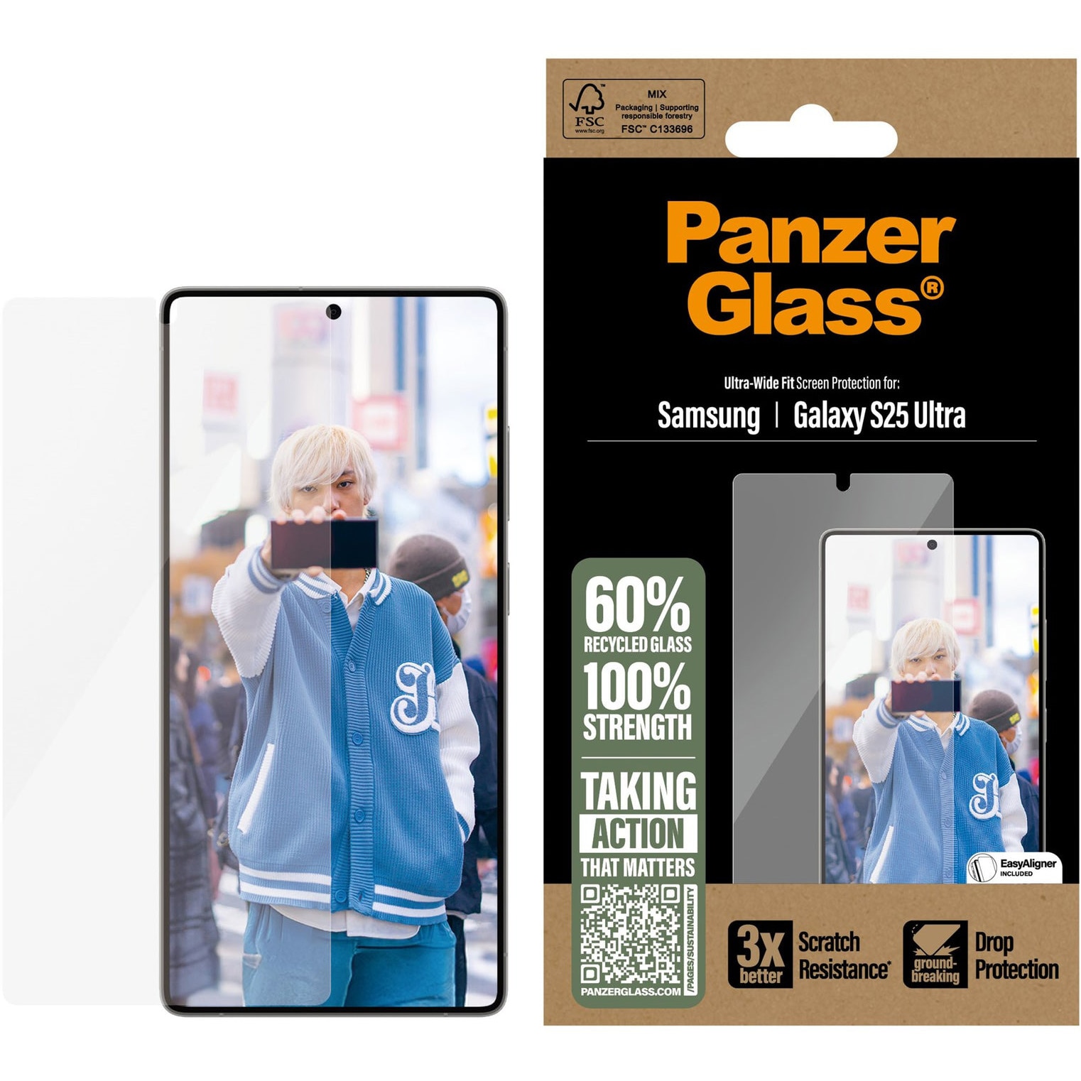 Folie de protectie sticla PanzerGlass UWF cu aplicator pentru Samsung Galaxy S25 Ultra, Transparent
