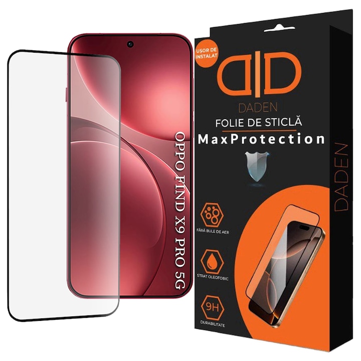 Folie Sticla Daden pentru Oppo Find X9 Pro, Full Cover, Transparenta, 9H, 0, 3mm
