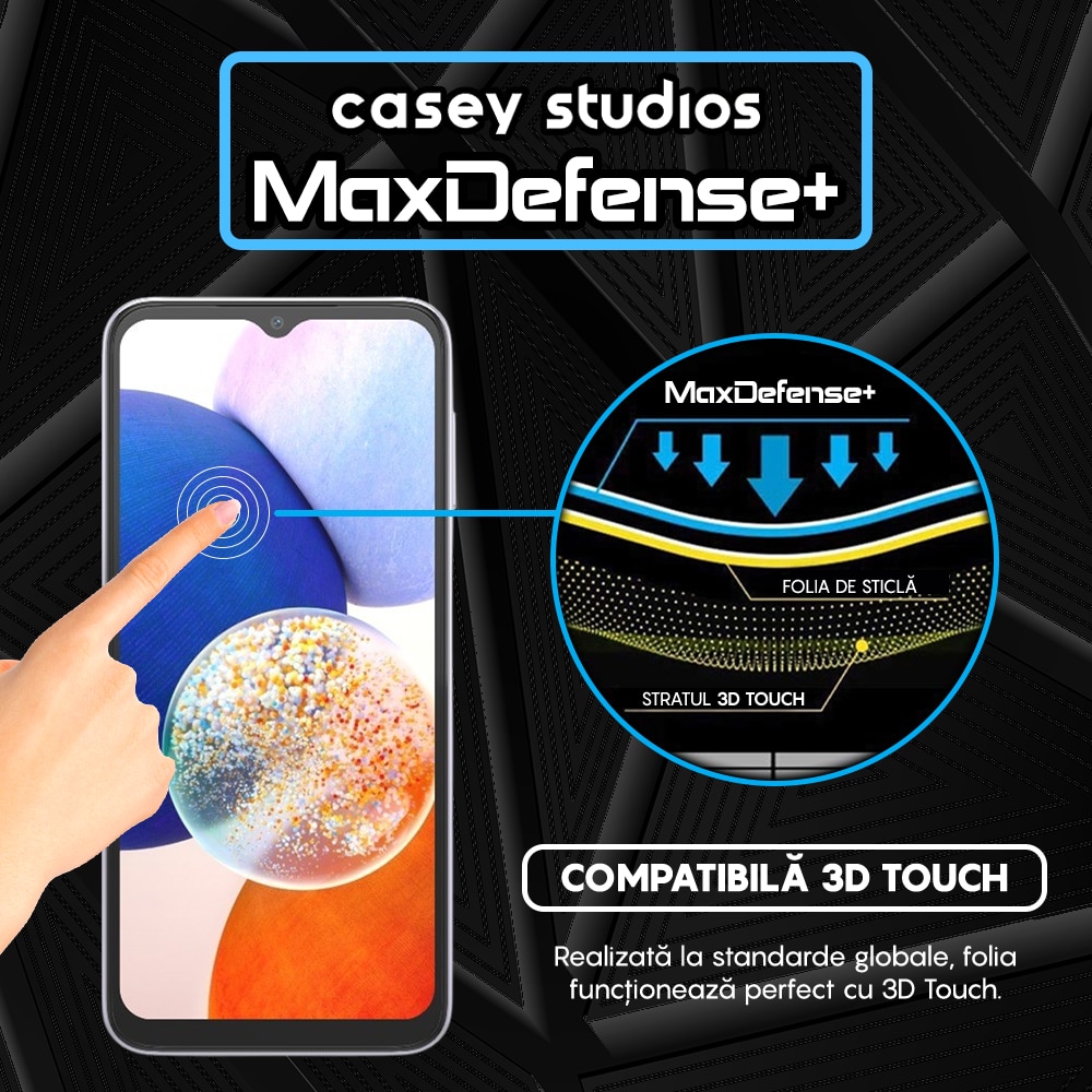 Folie Sticla CASEY STUDIOS™ compatibila cu Samsung Galaxy A14 5G, Full Cover 3D, Full Glue, Duritate Militara, Ultra HD, Anti Zgarieturi, Anti Amprente, Anti Socuri, Margini Negre
