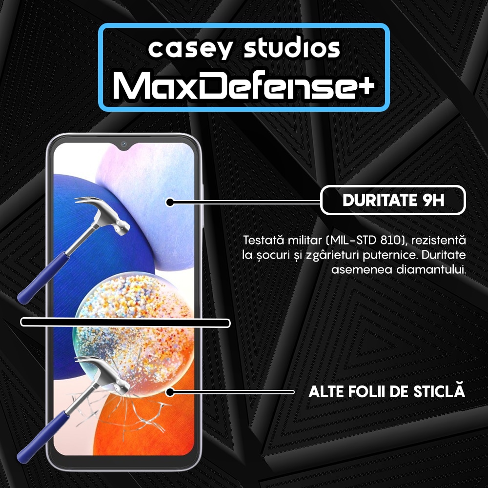 Folie Sticla CASEY STUDIOS™ compatibila cu Samsung Galaxy A14 5G, Full Cover 3D, Full Glue, Duritate Militara, Ultra HD, Anti Zgarieturi, Anti Amprente, Anti Socuri, Margini Negre