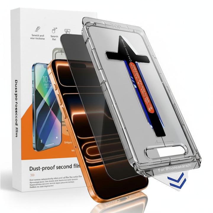Folie Protectie Privacy compatibila cu iPhone17 pro max, Sticla Templata 9H+, cu Kit de Aplicare Instanta si Functie Automata de Indepartare a Prafului, Claritate Super HD, Tratament Electronic Oleofobic si Anti Amprente