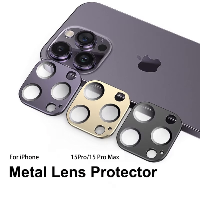 Carcasa Metalica Mata cu Folie din Sticla Securizata pentru Protectia Camerelor Foto, Compatibil iPhone 15 Pro si iPhone 15 Pro Max, Natural Titanium