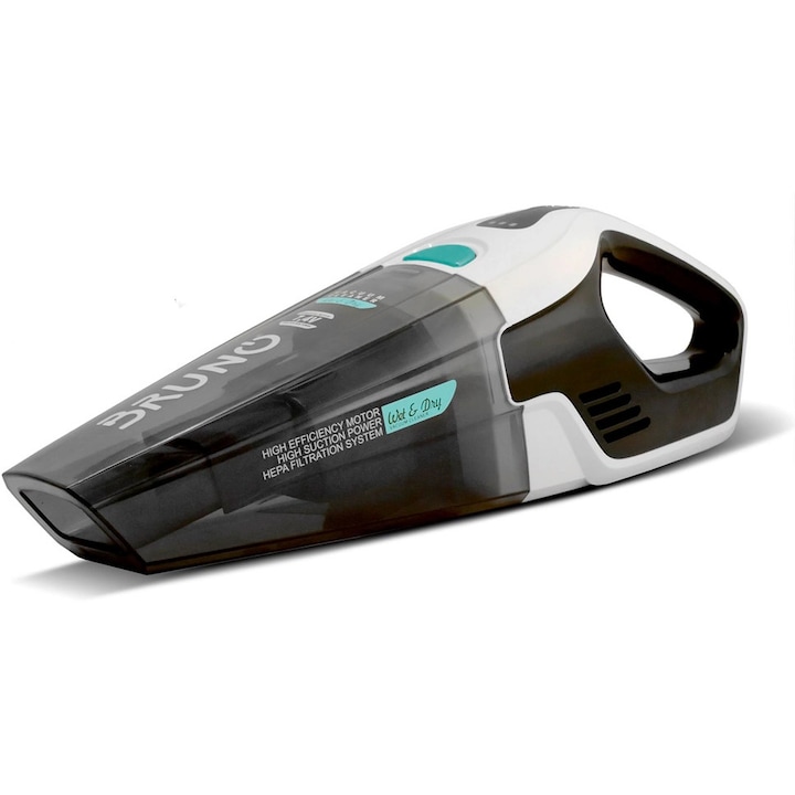Aspirator de mana Bruno BRN-0131, 7, 4 V, Wet & Dry, 0.5 L, filtru HEPA, Autonomie 20 min, 2200 mah, Li-Ion, Negru