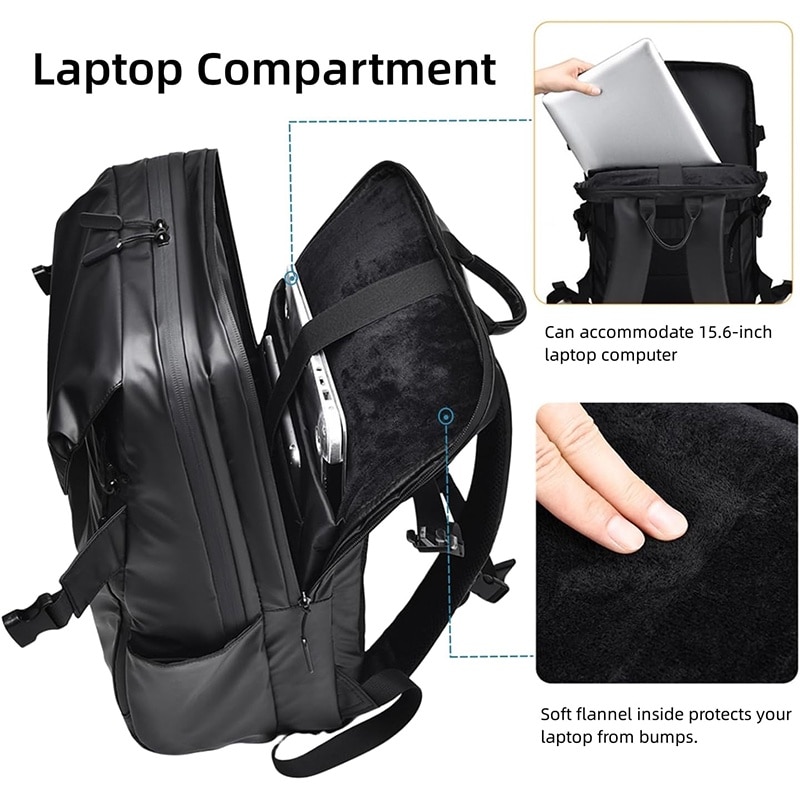 Rucsac Calatorie pentru Laptop, EYUSALL, 1 compartimente, buzunar frontal x 1, buzunar lateral x 2, Rezistent la apa, Rezistent la zgarieturi, 15.6 inch, 28 x 14 x 44 cm, Negru