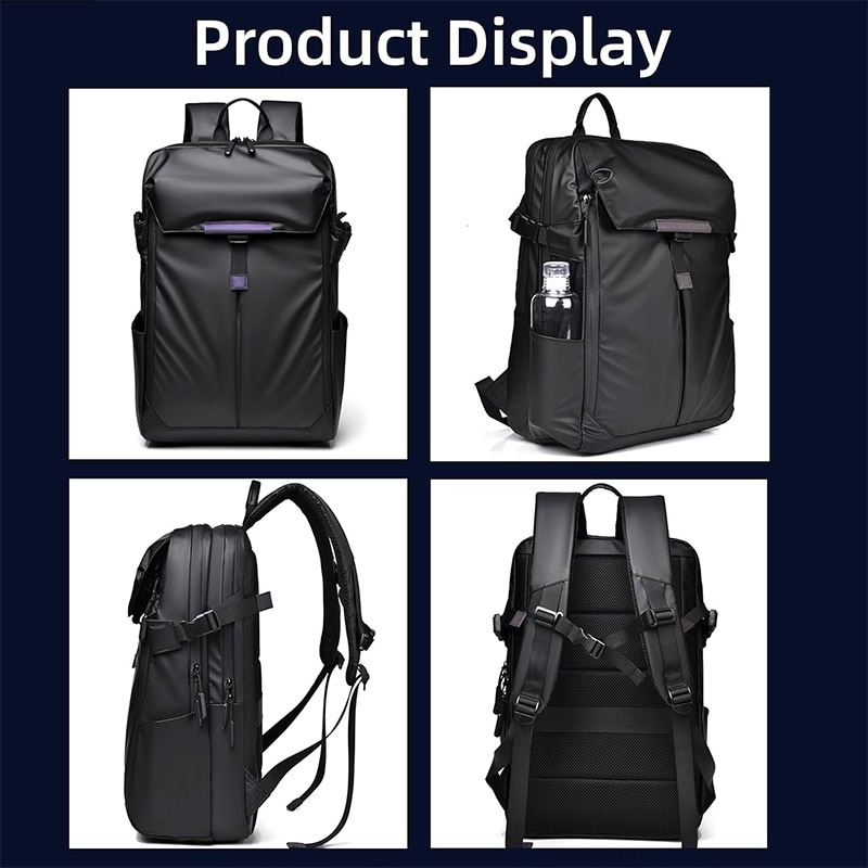 Rucsac Calatorie pentru Laptop, EYUSALL, 1 compartimente, buzunar frontal x 1, buzunar lateral x 2, Rezistent la apa, Rezistent la zgarieturi, 15.6 inch, 28 x 14 x 44 cm, Negru