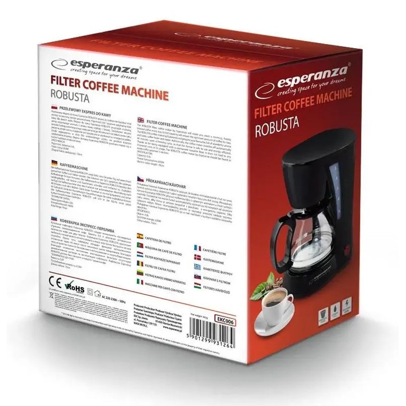 Cafetiere Esperanza Robusta 0,6l, negru, automata, cu functie de oprire automata