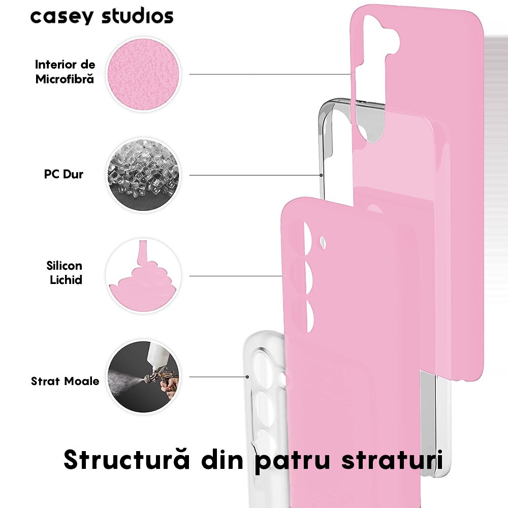 Husa CASEY STUDIOS™ compatibila cu Samsung Galaxy S23, Soft Silicone Premium, Microfibra in Interior, de Protectie, Ultra Slim, pentru Incarcare Wireless, Margini Ridicate pentru Protectia Ecranului si a Camerelor, Roz