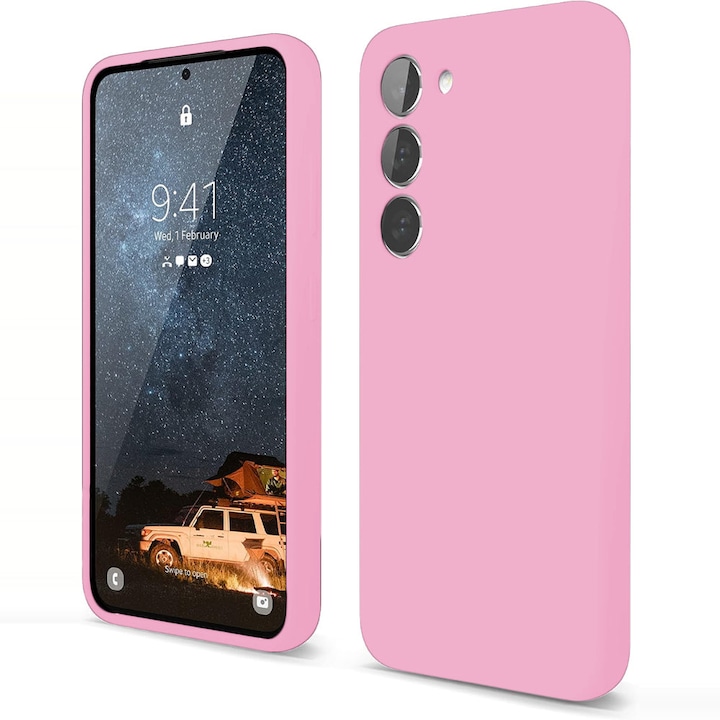 Husa CASEY STUDIOS™ compatibila cu Samsung Galaxy S23, Soft Silicone Premium, Microfibra in Interior, de Protectie, Ultra Slim, pentru Incarcare Wireless, Margini Ridicate pentru Protectia Ecranului si a Camerelor, Roz