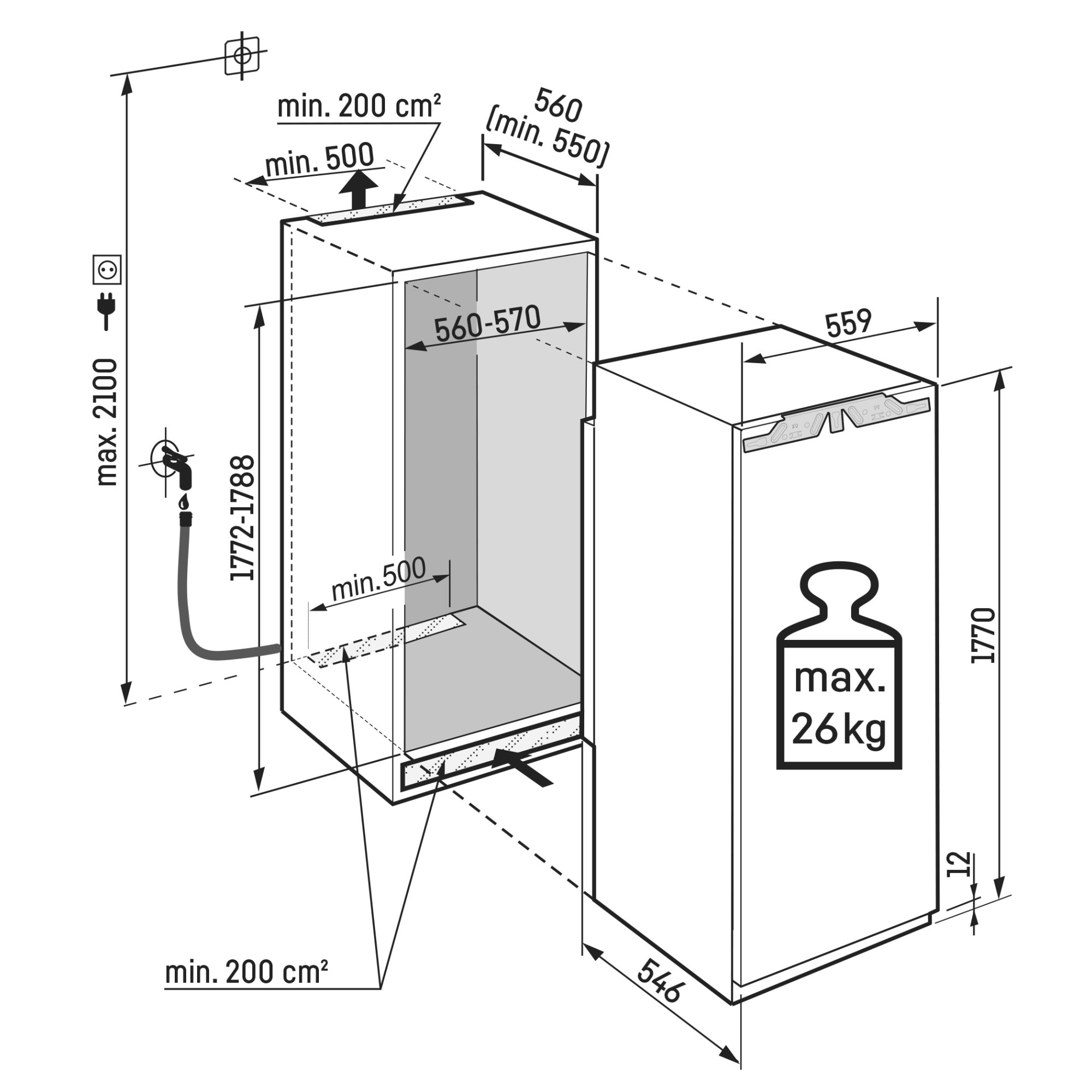 Frigider incorporabil cu o usa Liebherr IRBci 5180 Peak, 56 cm, BioFresh Professional cu HydroBreeze, 296 l, InfinitySpring, LightTower, SuperCool, SmartDeviceBox, Clasa C