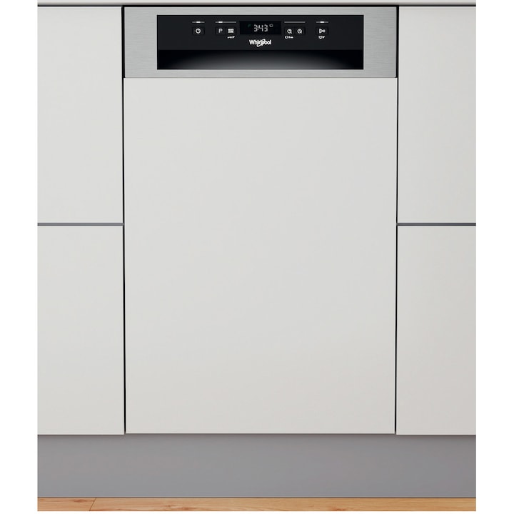 Masina de spalat vase semi-incorporabila Whirlpool WSBC3M17X, 10 seturi, 6 programe, Clasa F, 6th Sense, 45 cm