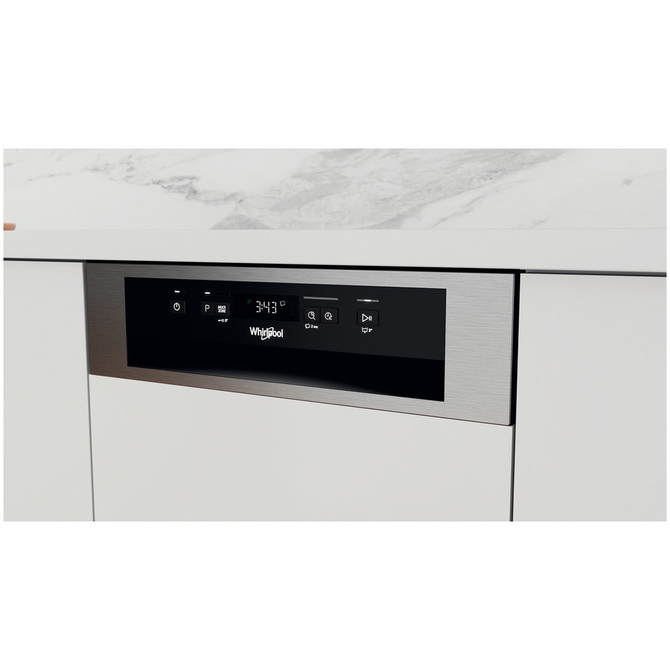 Masina de spalat vase semi-incorporabila Whirlpool WSBC3M17X, 10 seturi, 6 programe, Clasa F, 6th Sense, 45 cm