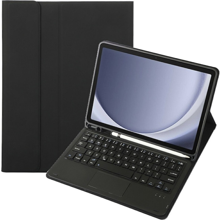 Husa cu tastatura pentru Samsung Galaxy Tab A9+, XGSM, Piele, TouchPad, Cu suport de pix, Negru