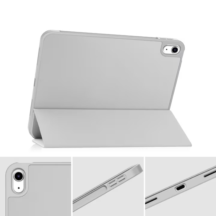 Husa de protectie pentru iPad (A16) 11 generatie de 11 inch 2025, husa pentru iPad 10 generatie de 10, 9 inch 2022, cu suport pentru stilou, husa inteligenta cu suport pliabil in trei, husa spate ultra-subtire din TPU moale, Gri