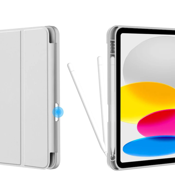 Husa de protectie pentru iPad (A16) 11 generatie de 11 inch 2025, husa pentru iPad 10 generatie de 10, 9 inch 2022, cu suport pentru stilou, husa inteligenta cu suport pliabil in trei, husa spate ultra-subtire din TPU moale, Gri