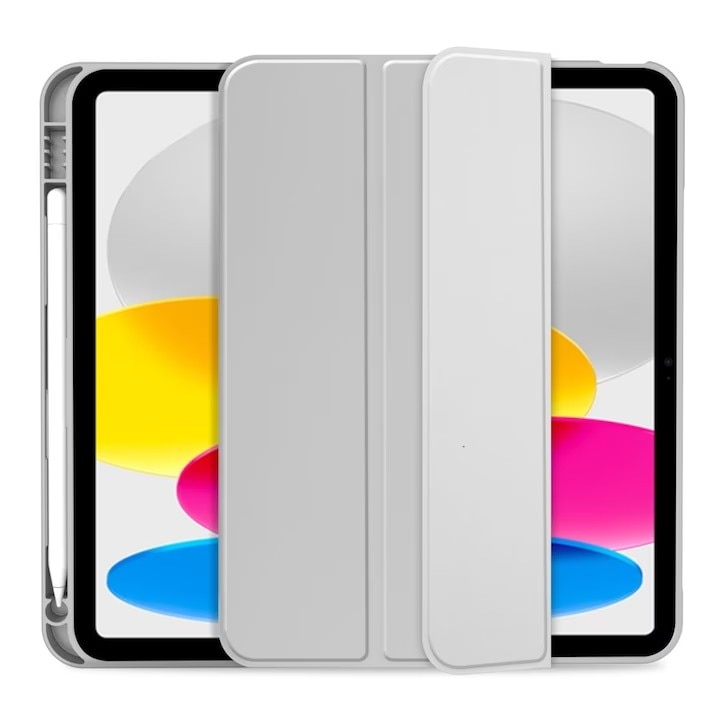 Husa de protectie pentru iPad (A16) 11 generatie de 11 inch 2025, husa pentru iPad 10 generatie de 10, 9 inch 2022, cu suport pentru stilou, husa inteligenta cu suport pliabil in trei, husa spate ultra-subtire din TPU moale, Gri