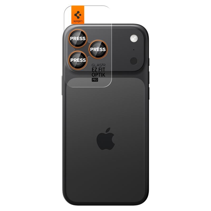 Set 2 folii sticla Spigen Glass tR EZ Fit Optik Pro, Sistem Montare, compatibila cu iPhone 14 Pro/Pro Max, 15 Pro/Pro Max, 16 Pro/Pro Max, 17 Pro/Pro Max, Portocaliu