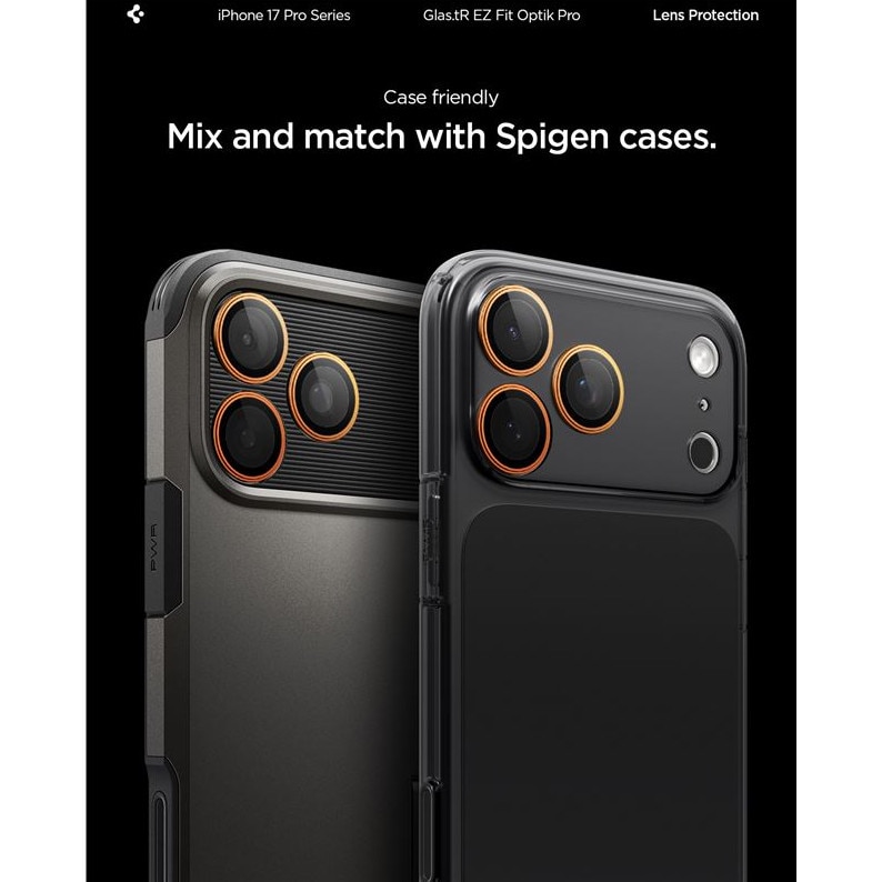 Set 2 folii sticla Spigen Glass tR EZ Fit Optik Pro, Sistem Montare, compatibila cu iPhone 14 Pro/Pro Max, 15 Pro/Pro Max, 16 Pro/Pro Max, 17 Pro/Pro Max, Portocaliu