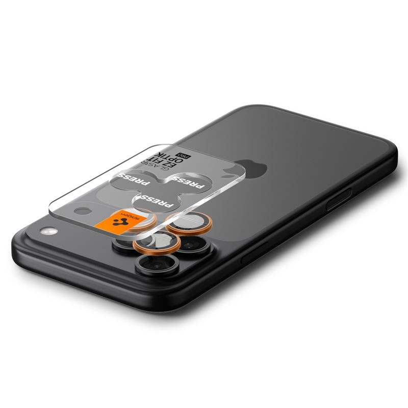 Set 2 folii sticla Spigen Glass tR EZ Fit Optik Pro, Sistem Montare, compatibila cu iPhone 14 Pro/Pro Max, 15 Pro/Pro Max, 16 Pro/Pro Max, 17 Pro/Pro Max, Portocaliu