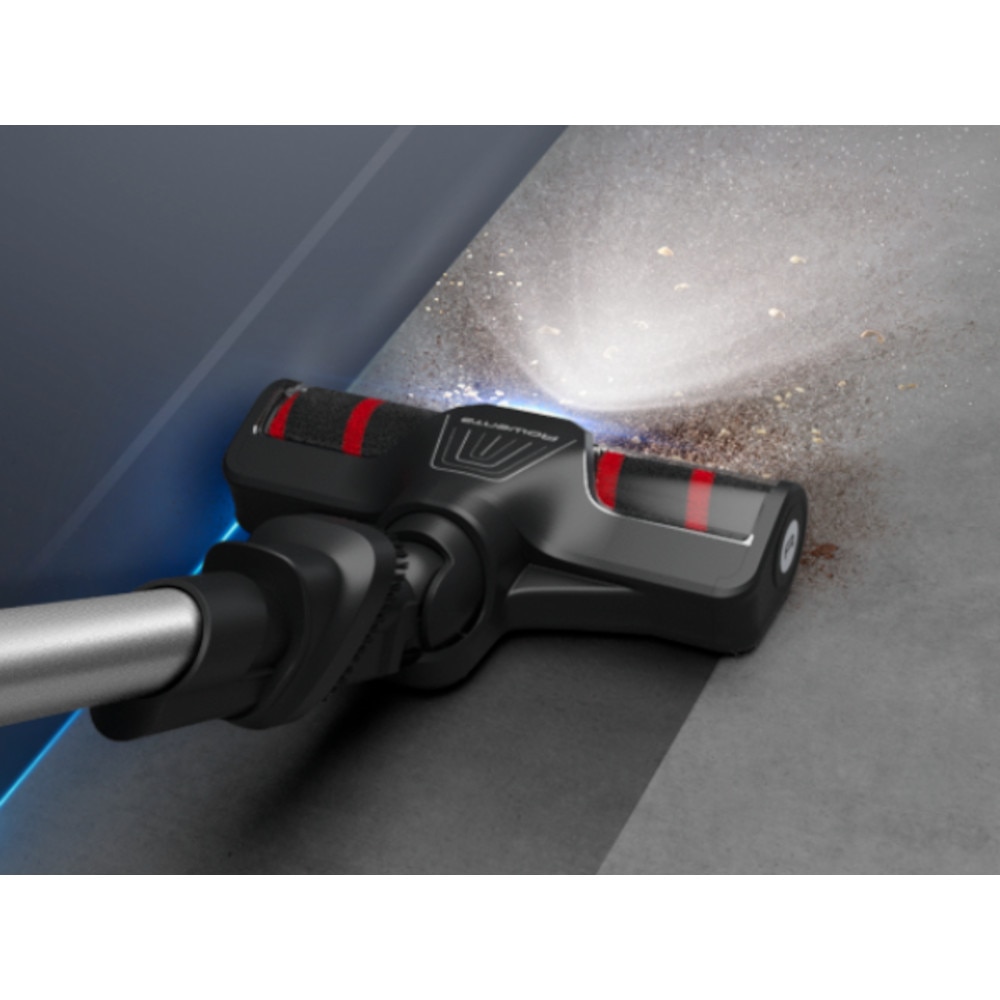 Aspirator vertical Rowenta X-Force Flex 9.60 Allergy RH2048WO, 250W, 100 air watts, 45 minute autonomie, iluminare LED, functie Boost, 3 trepte de putere, statie de incarcare, negru & violet