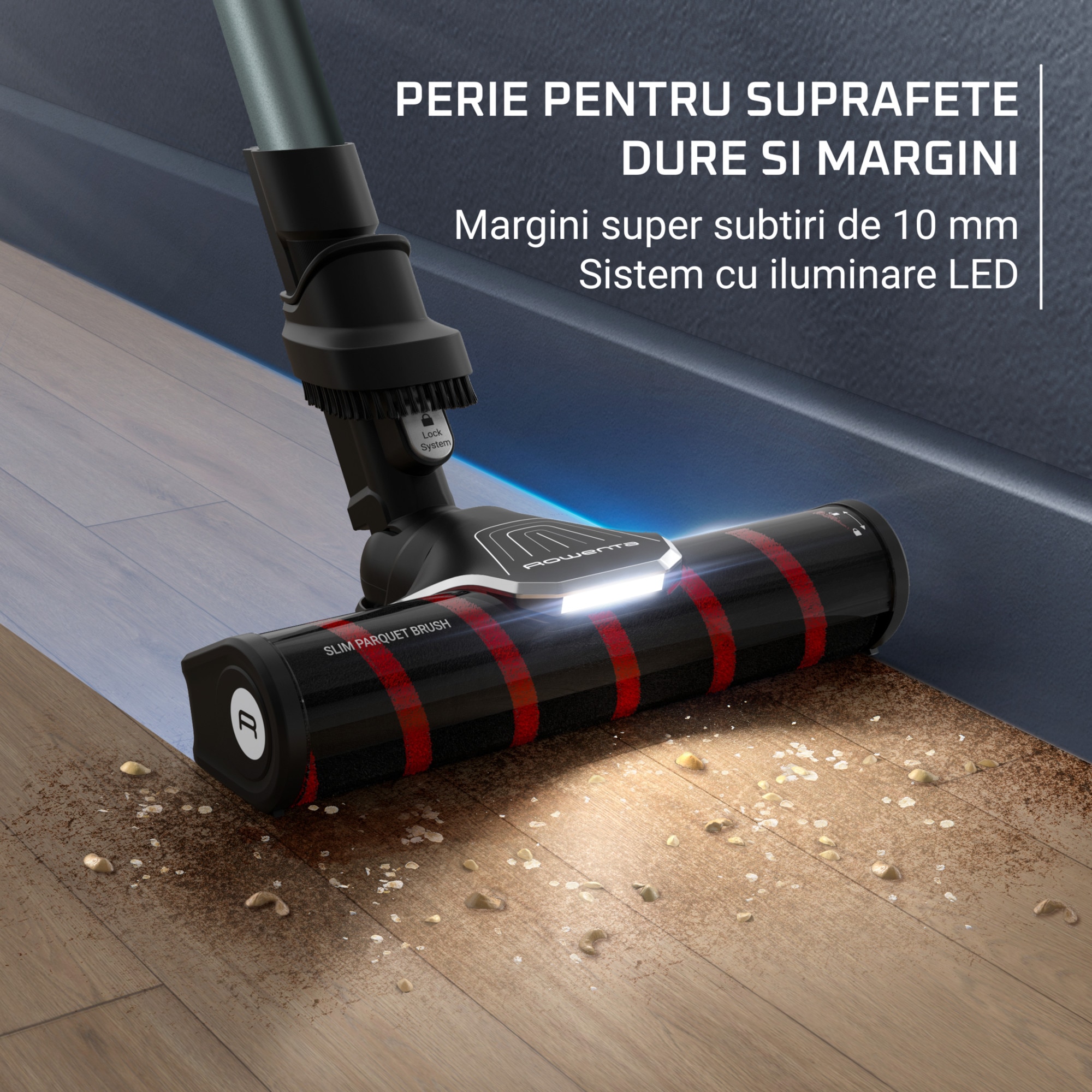 Aspirator vertical Rowenta X-Force Flex 9.60 Allergy RH2048WO, 250W, 100 air watts, 45 minute autonomie, iluminare LED, functie Boost, 3 trepte de putere, statie de incarcare, negru & violet