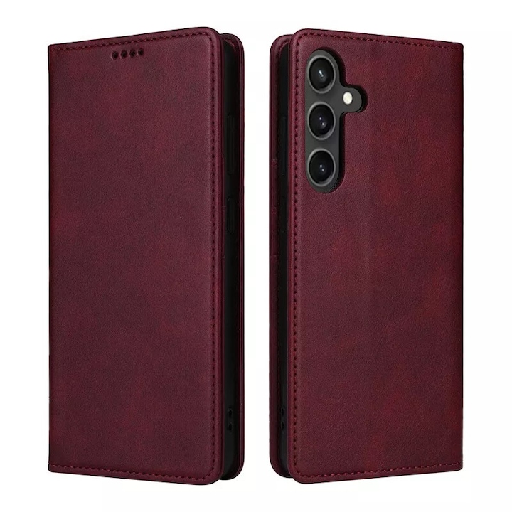Husa pentru Samsung Galaxy A17 5G Daden® Flip Leather Deluxe, Antisoc, Inchidere magnetica, Buzunar card, Calitate Premium, Visiniu