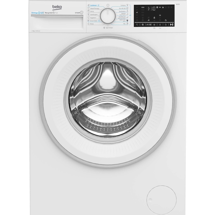 Masina de spalat rufe Beko B3WFU49215WW, 9 kg, 1200 RPM, Clasa A, Motor ProSmart Inverter, Recycled Tub, Hygiene+, SteamCure, AddXtra, Alb