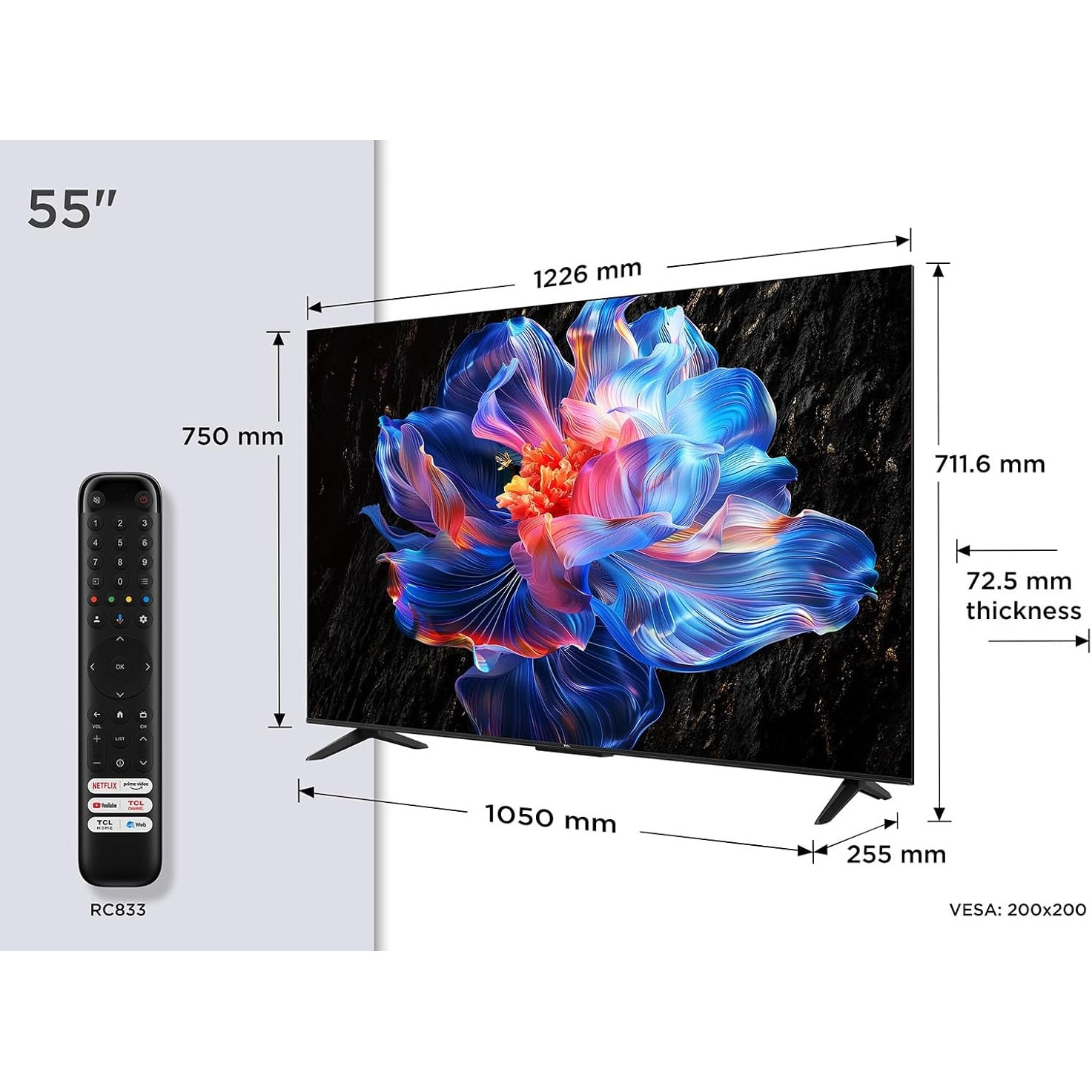 Televizor TCL 55V6C, 55 inch, 4K Ultra HD, Smart TV, negru, 140x90cm