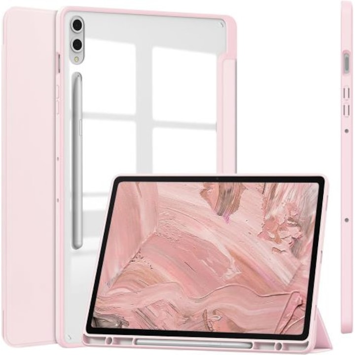 Husa Smart Cover compatibila cu Samsung Galaxy Tab S9 Plus/ S9 FE Plus 12.4inch, Slot Pen, Roz Pal, TELGORBCS