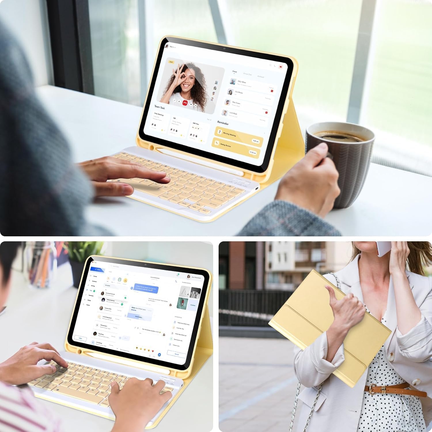 Husa cu tastatura wireless pentru tableta, compatibil cu iPad 11 (A16) 2025/10 2022, Tastatura magnetica detasabila, suport pentru creion, galben