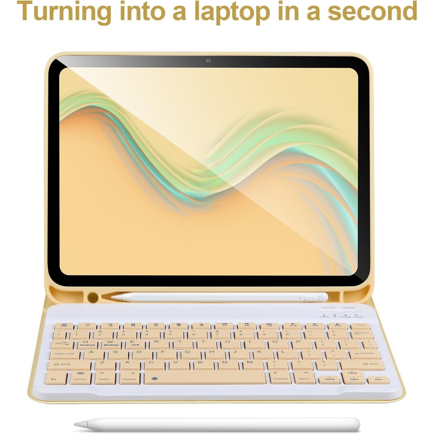 Husa cu tastatura wireless pentru tableta, compatibil cu iPad 11 (A16) 2025/10 2022, Tastatura magnetica detasabila, suport pentru creion, galben