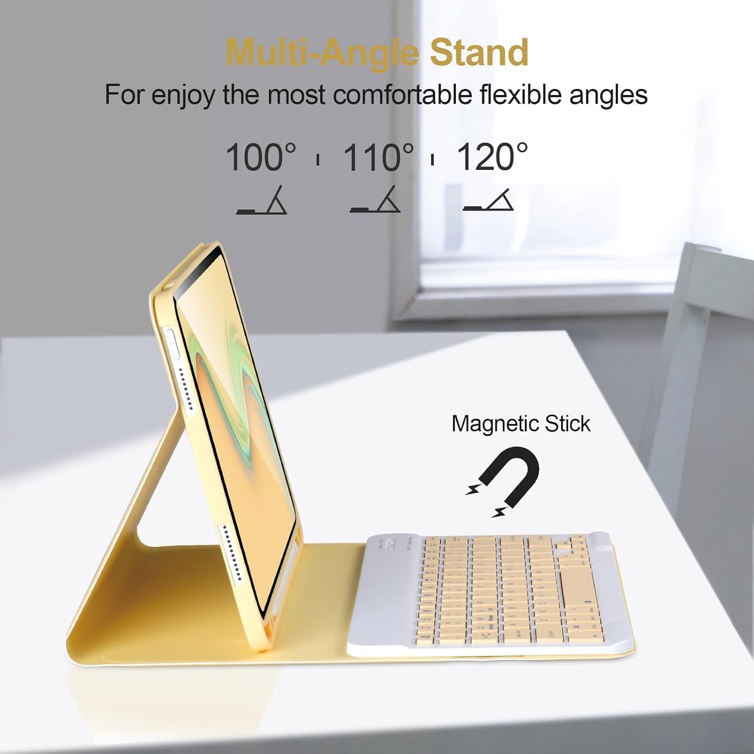 Husa cu tastatura wireless pentru tableta, compatibil cu iPad 11 (A16) 2025/10 2022, Tastatura magnetica detasabila, suport pentru creion, galben