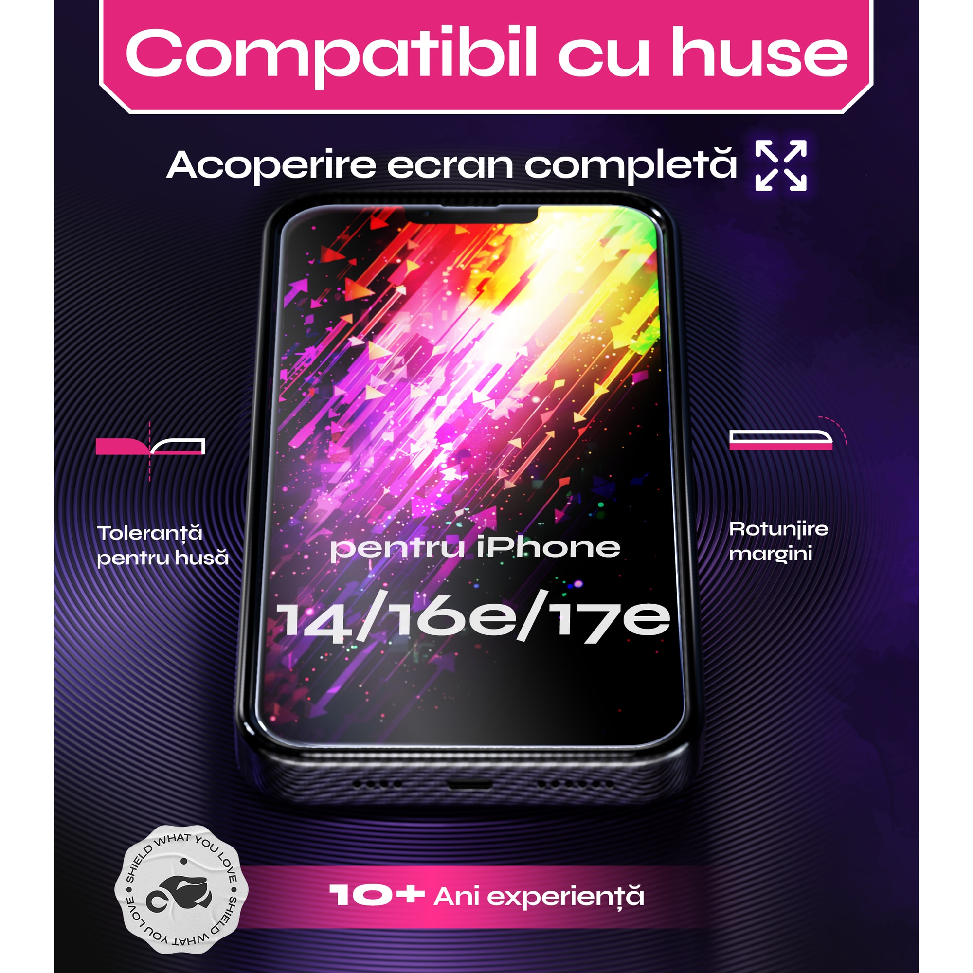 Set 2 Folii sticla compatibil cu iPhone 14 / 16e, DefenSlim, instalare usoara si rapida cu dispozitiv de potrivire automata in 30 sec cu Easy Install Kit patentat, protectie telefon