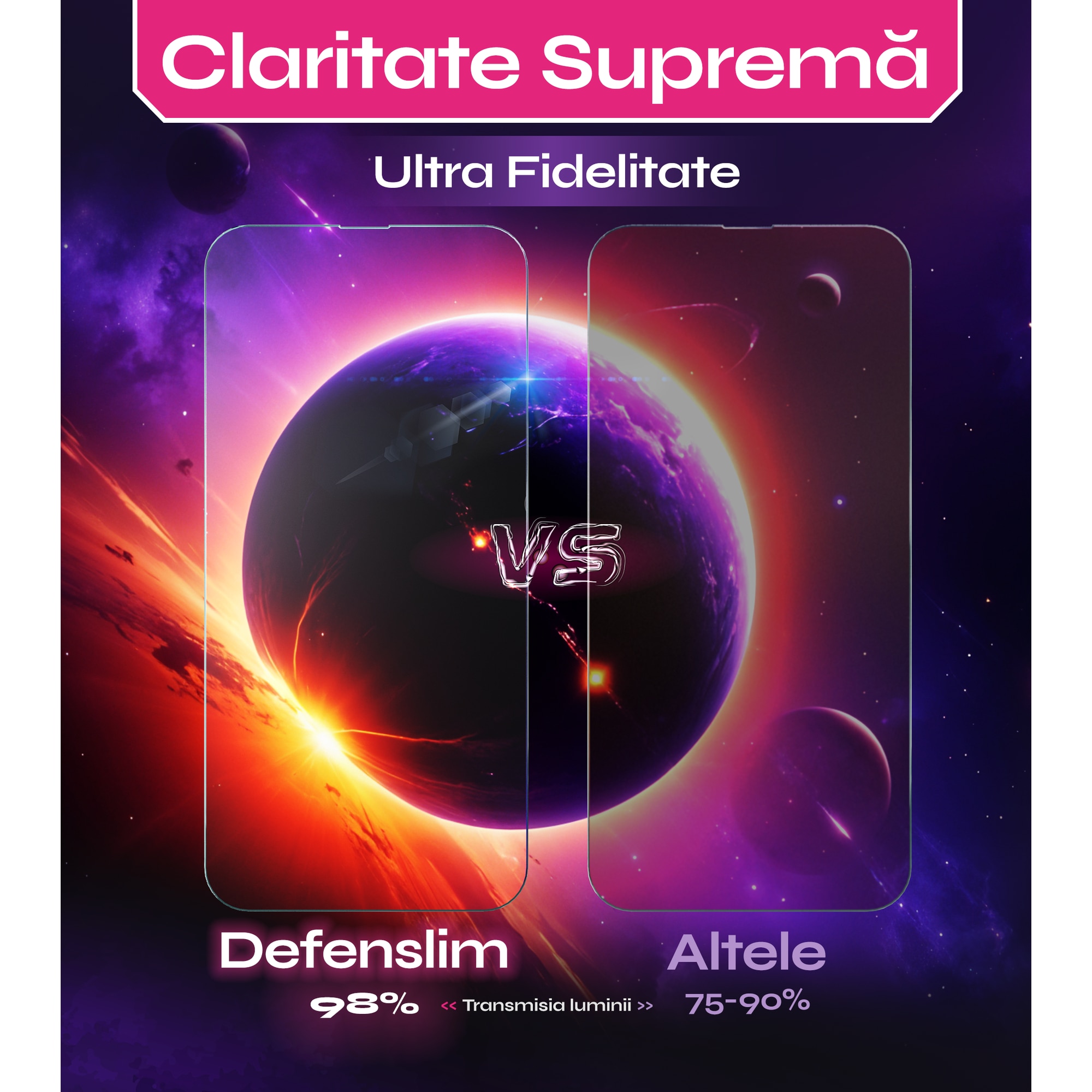 Set 2 Folii sticla compatibil cu iPhone 14 / 16e, DefenSlim, instalare usoara si rapida cu dispozitiv de potrivire automata in 30 sec cu Easy Install Kit patentat, protectie telefon