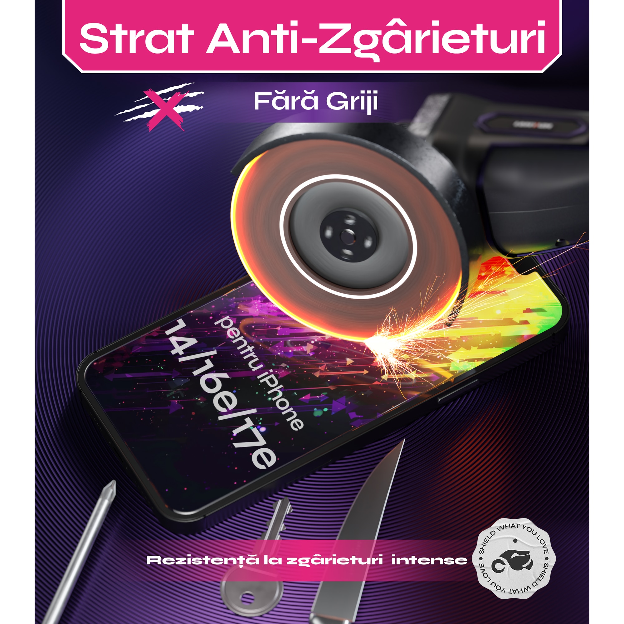 Set 2 Folii sticla compatibil cu iPhone 14 / 16e, DefenSlim, instalare usoara si rapida cu dispozitiv de potrivire automata in 30 sec cu Easy Install Kit patentat, protectie telefon