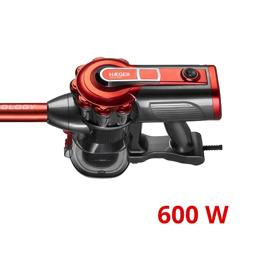 Aspirator vertical HAEGER Venus VC-600.048A, 2in1, 600 W, 0.6L, tehnologie ciclonica, fara sac, tub telescopic, cablu 5 m, rosu/negru