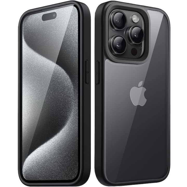 Husa pentru IPhone 15 PRO, MobileSmart, Hybrid ultra slim, carcasa spate Antisoc, hardcase, Negru